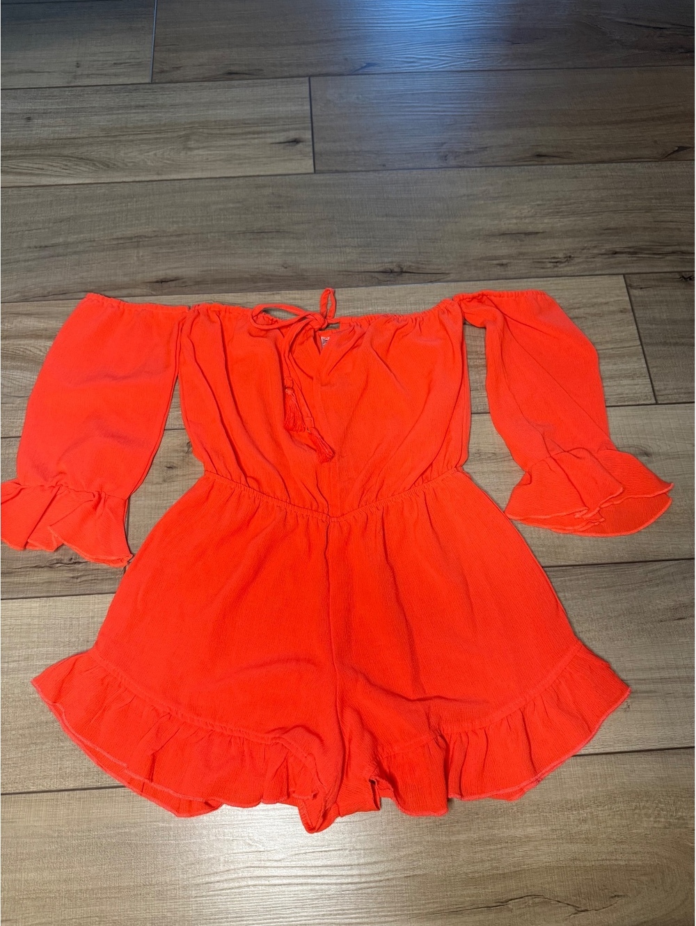 Salt + Jade Orange Off Shoulder Ruffle Romper Size XS Boho Festival